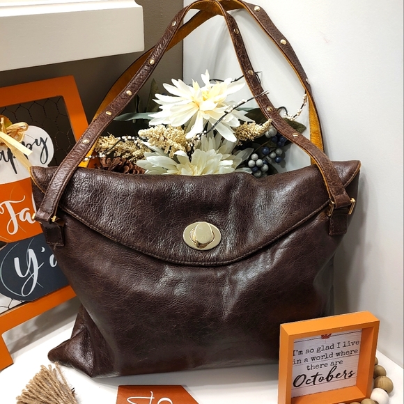 Anya Ponorovskaya Genuine Distressed Leather Shoulder Satchel Hobo Bag, Chocolat - Picture 3 of 9